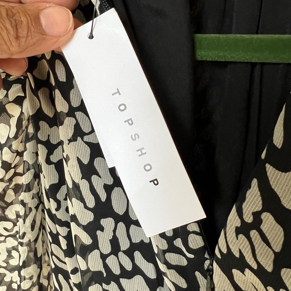 Topshop Black Cream Abstract Print Ruffle Wrap Mini Dress Petite US 2 NWT - Picture 9 of 10